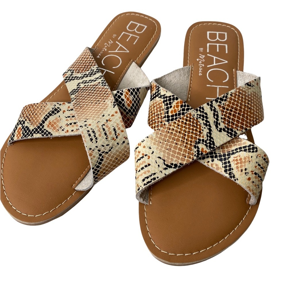 Beach by Matisse Pebbled Natural Multi Snake Leather Sandals Size 8 NWOT